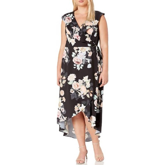 City Chic Dresses & Skirts - CITY CHIC Mid Summer Black Floral Midi Wrap Dress